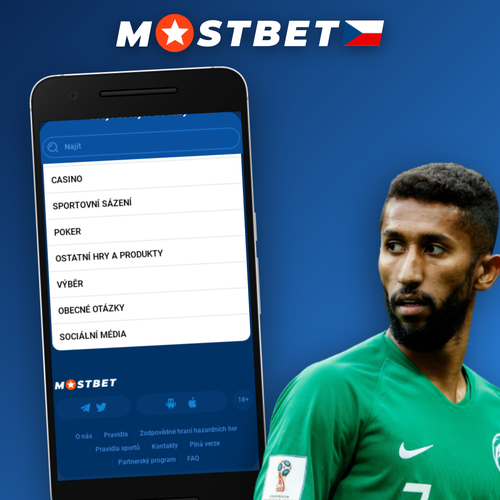 Mostbet aplikace se sportovními kurzy a casino menu na smartphonu